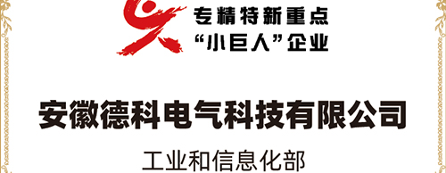 「小巨人 大分量」| 德科電氣榮獲“國家專精特新重點小巨人企業”稱號！
